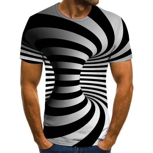 Black And White Vertigo T-shirt 3D Digital Printing Men's Short Sleeves