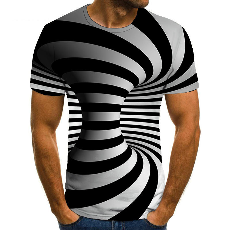 Black And White Vertigo T-shirt 3D Digital Printing Men's Short Sleeves