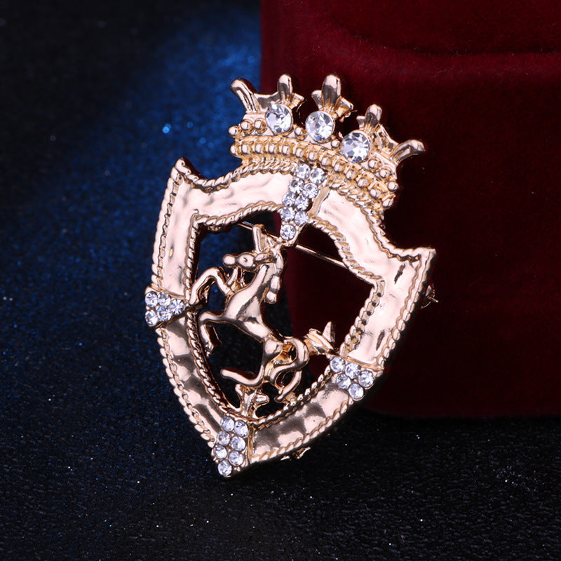 Bovvsky retro Rhinestone Crown Brooch for Mens Suit