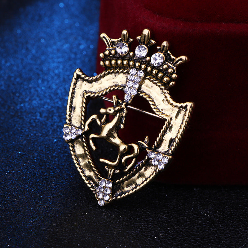 Bovvsky retro Rhinestone Crown Brooch for Mens Suit