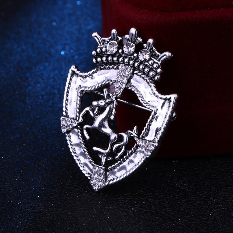 Bovvsky retro Rhinestone Crown Brooch for Mens Suit