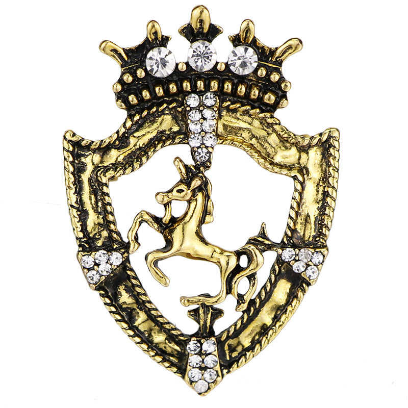 Bovvsky retro Rhinestone Crown Brooch for Mens Suit