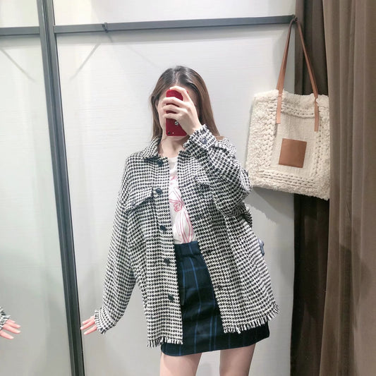 Women's Clothing Tweed Shirt Jacket