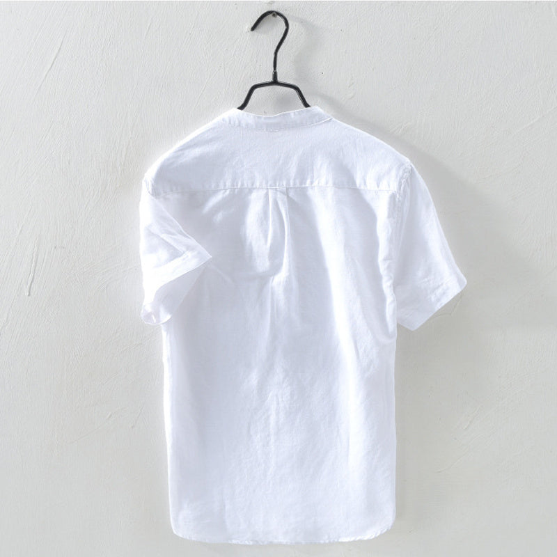 Cotton And Linen Casual Stand Collar Shirt