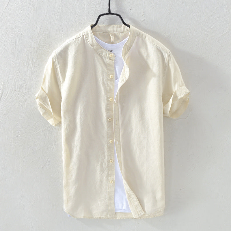 Cotton And Linen Casual Stand Collar Shirt
