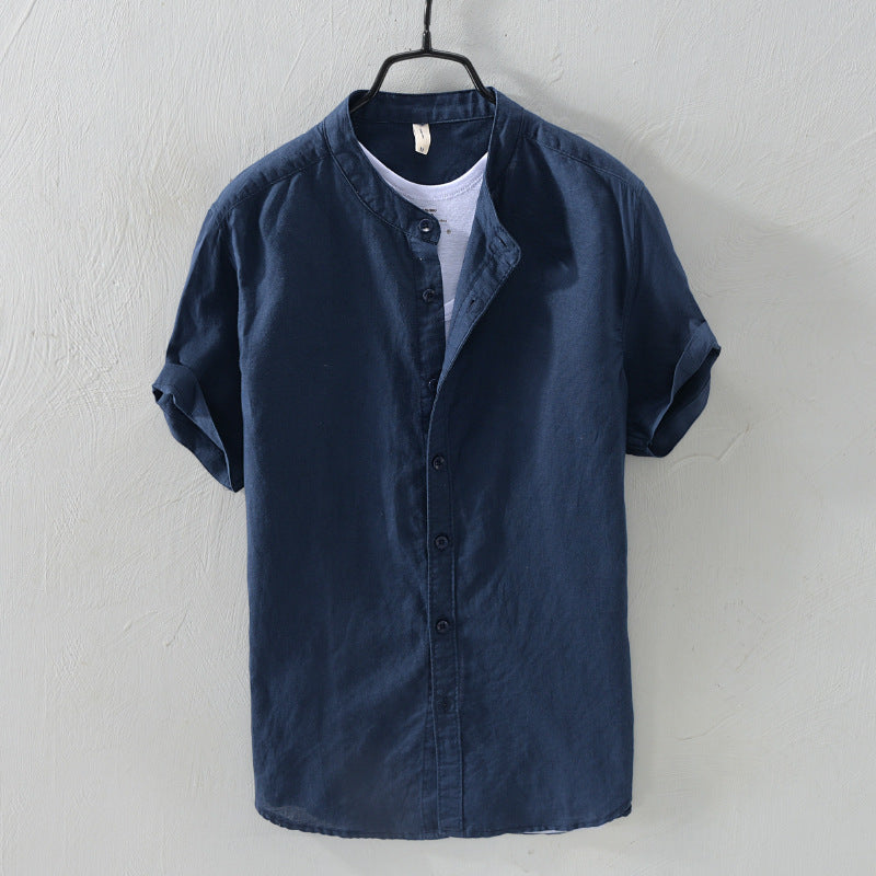 Cotton And Linen Casual Stand Collar Shirt