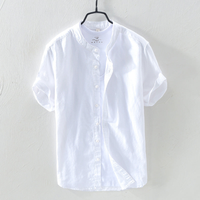 Cotton And Linen Casual Stand Collar Shirt