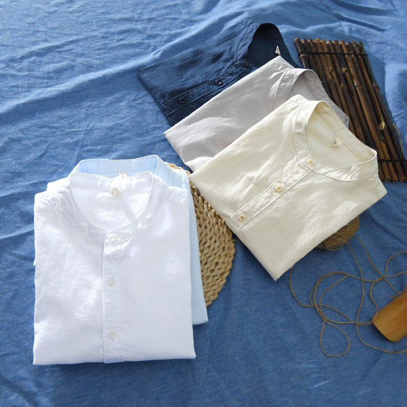 Cotton And Linen Casual Stand Collar Shirt