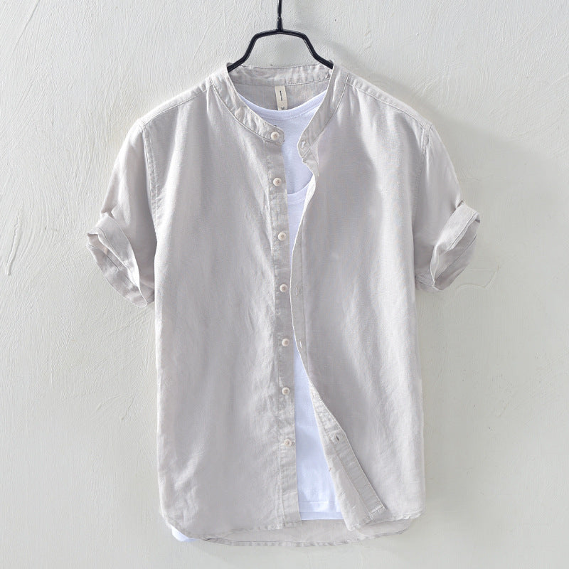 Cotton And Linen Casual Stand Collar Shirt