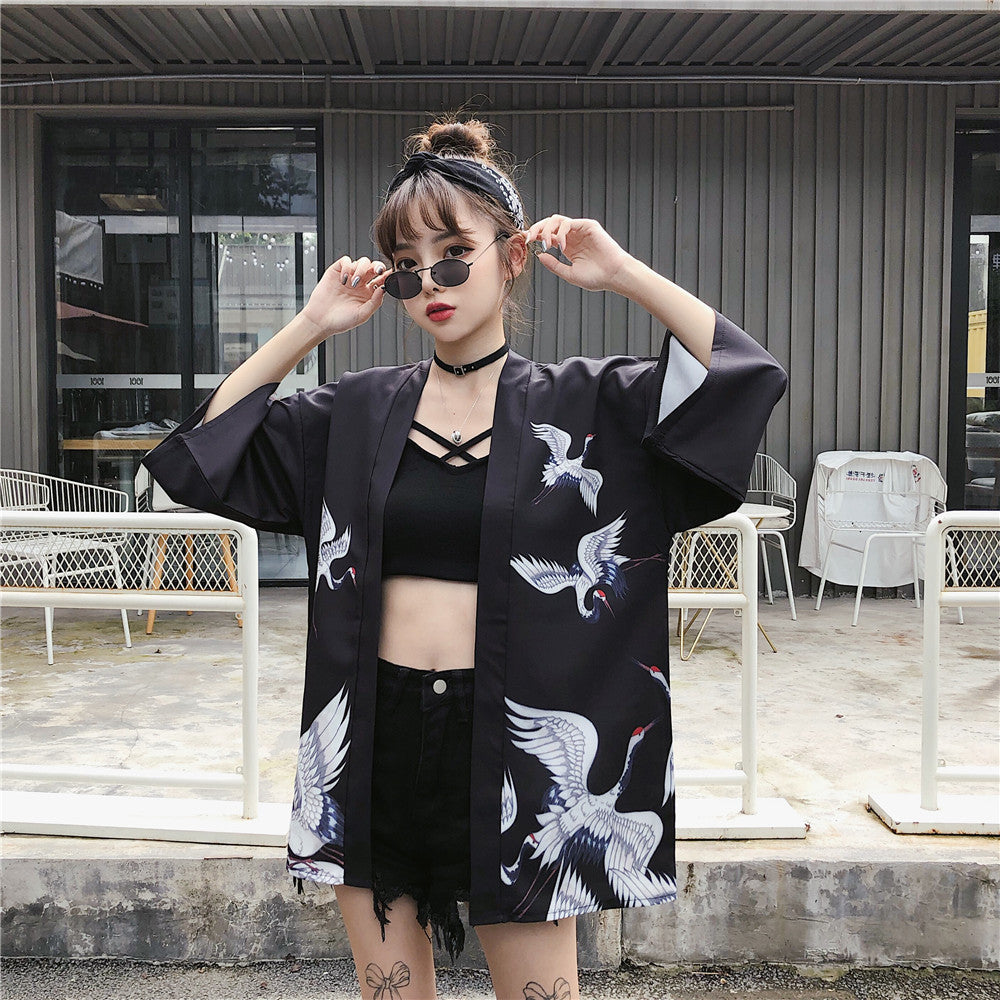 Chinese Style Women'S Hanfu Retro Street Sun Protection Clothing Cardigan Lace-Up Kimono Thin Coat Women Trendy