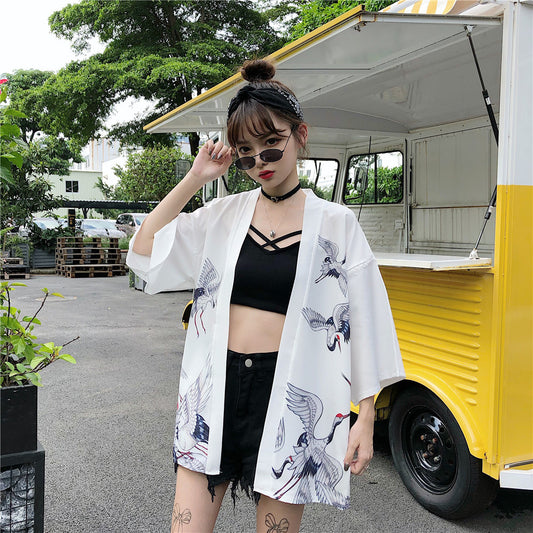 Chinese Style Women'S Hanfu Retro Street Sun Protection Clothing Cardigan Lace-Up Kimono Thin Coat Women Trendy