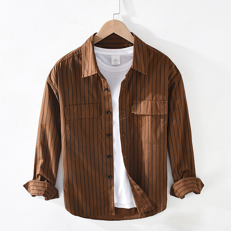 Oversized Loose Striped Square Neck Cotton Shirt
