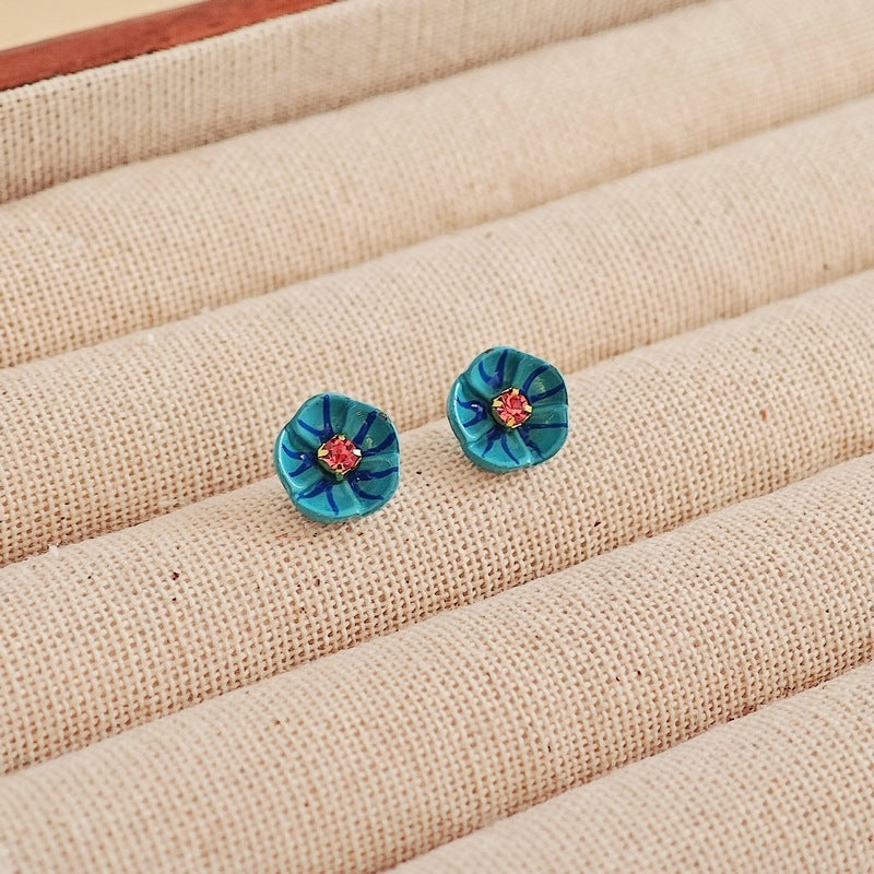 High-grade Blue Color Little Flower Earrings