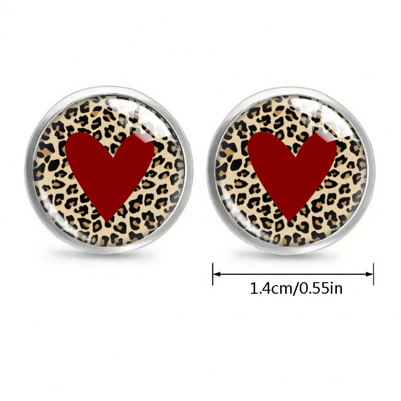 Personality Leopard Print Stud Earrings Time Stone Glass Stainless Steel