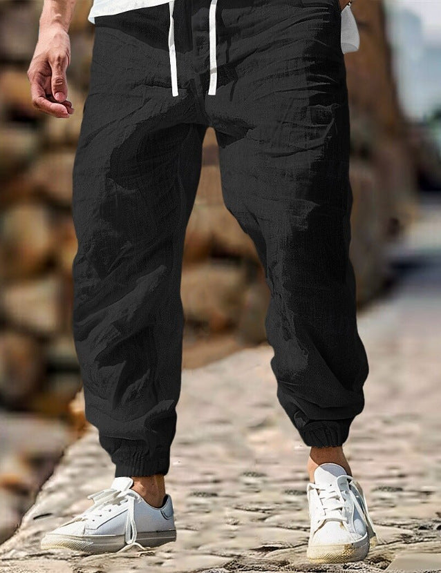 Men's Summer Linen Trousers Elastic Waist