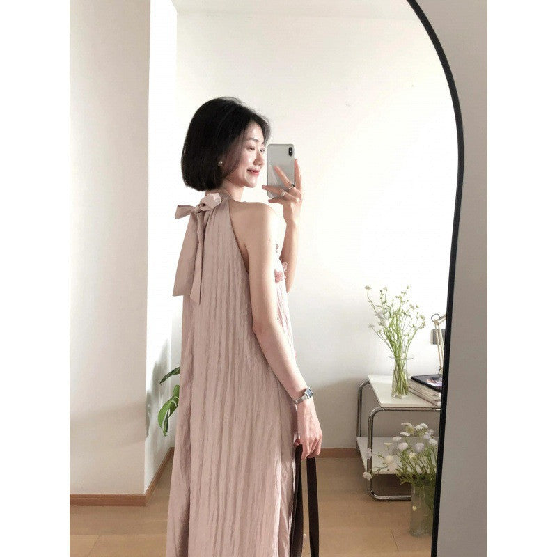 Women's Fashion Flower Halter Spaghetti Straps Dress