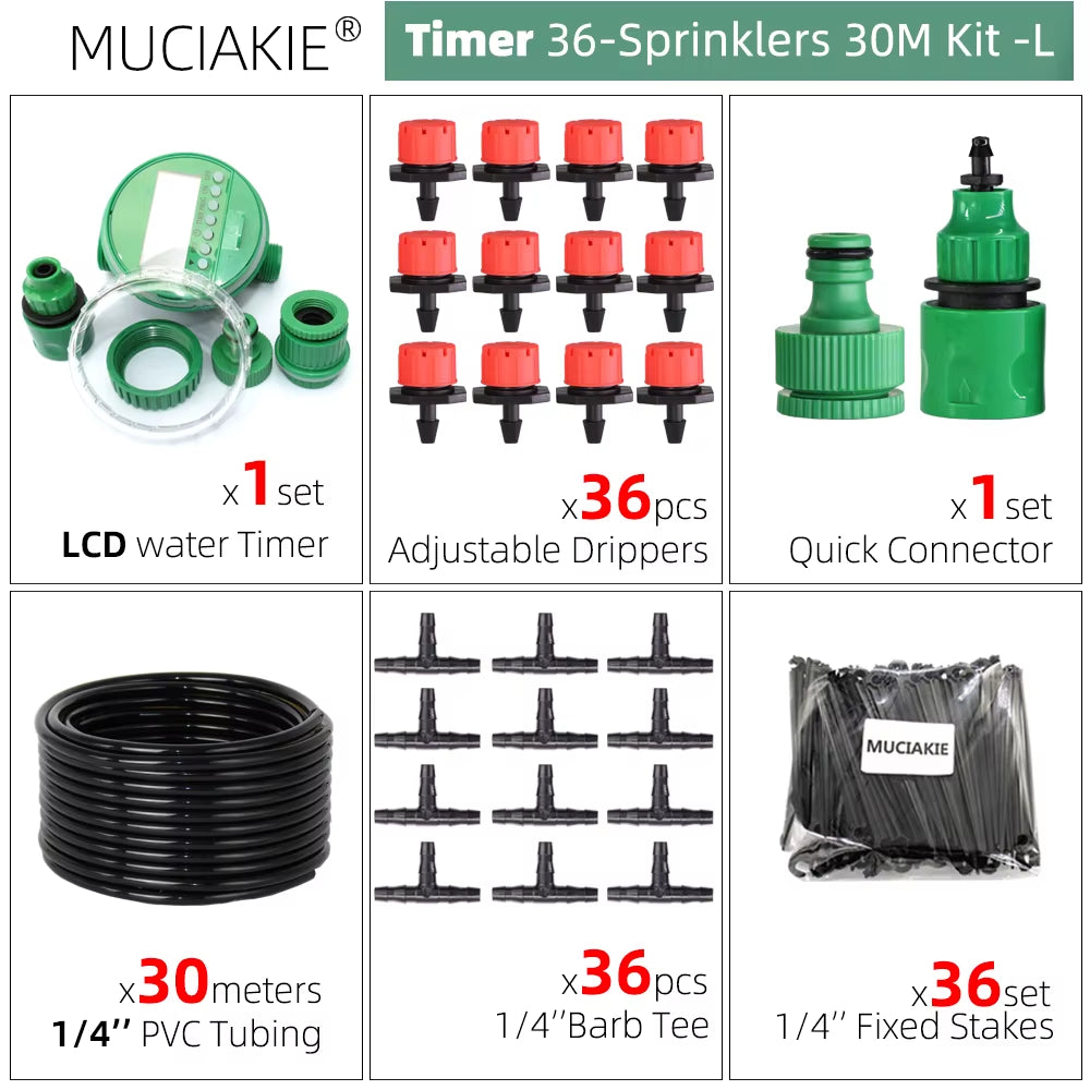 50M-5M DIY Drip Irrigation System Automatic Watering Garden Hose Micro Drip Watering Kits with Adjustable Drippers