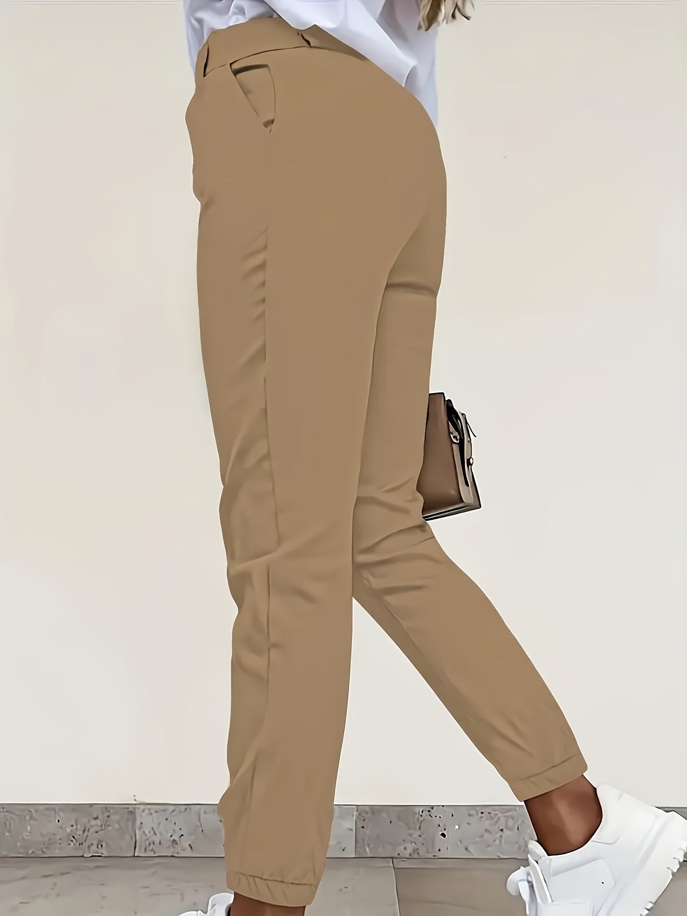 Women's High Waist Slim-fit Pants Solid Color Pants