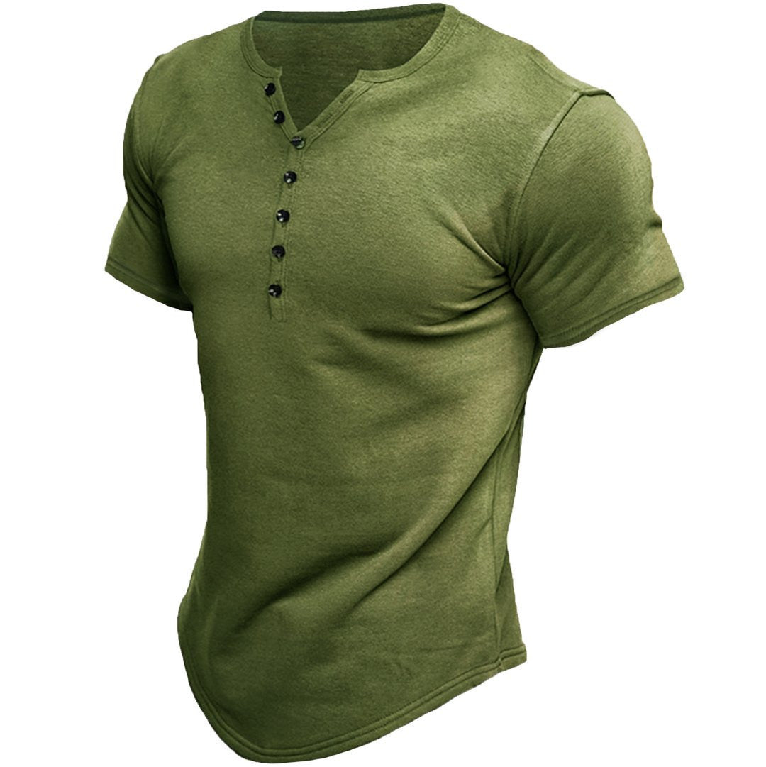 Men's Henley Shirt Short Sleeve Solid Color Top
