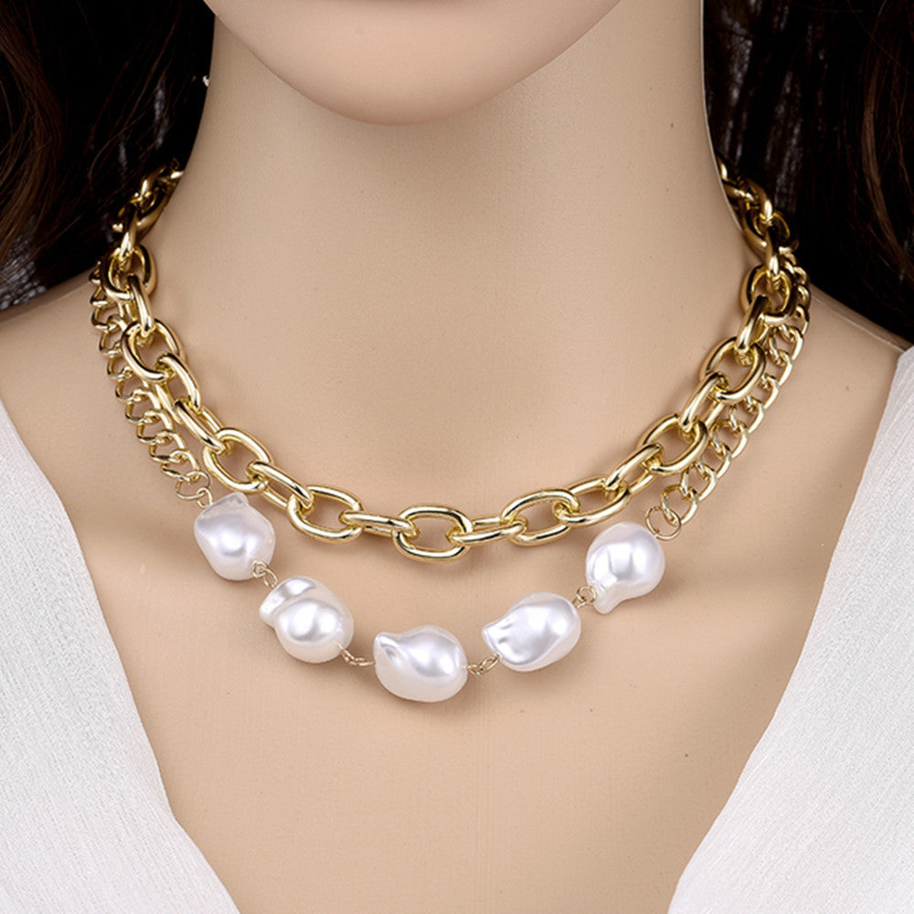 Simple Multi-layer Metal Baroque Pearl Necklace