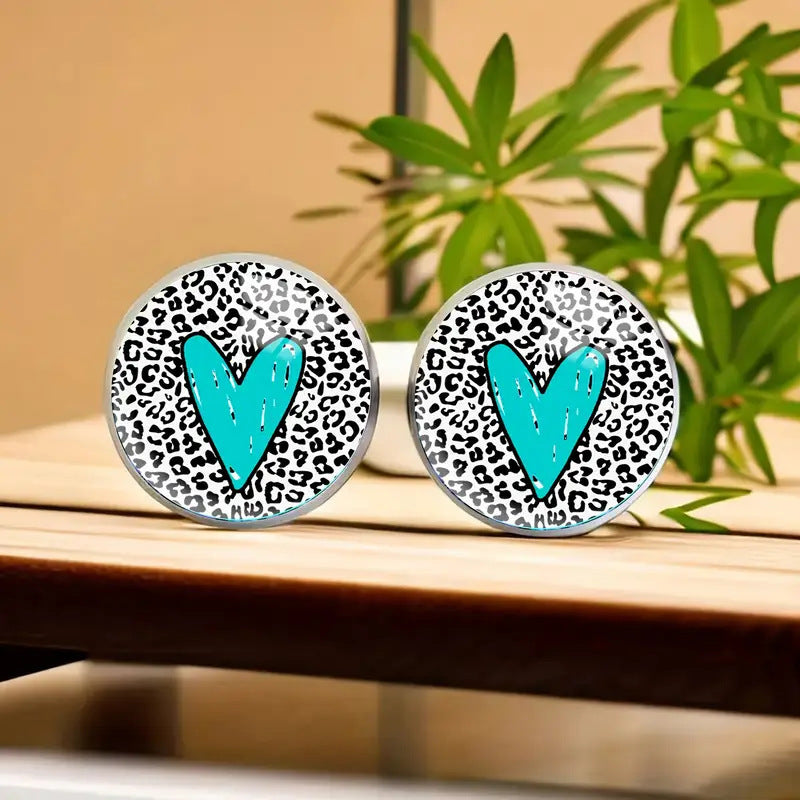 Personality Leopard Print Stud Earrings Time Stone Glass Stainless Steel