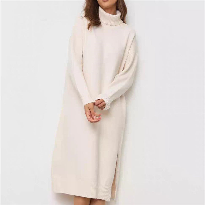 Long Below The Knee Base Ride Turtleneck Knitting Dress Women