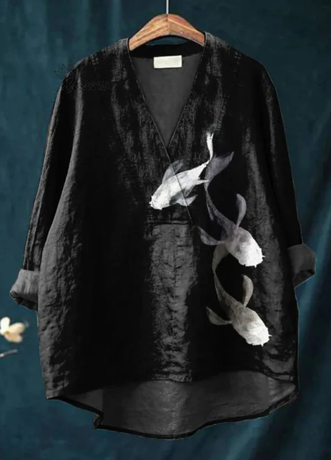 Collarless Long-sleeved Women's Shirt Long Sweater Casual Shirt