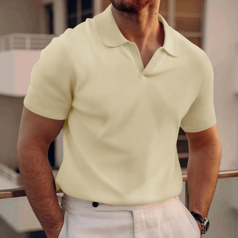 Men's Summer Lapels T-shirt Heavy Waffle