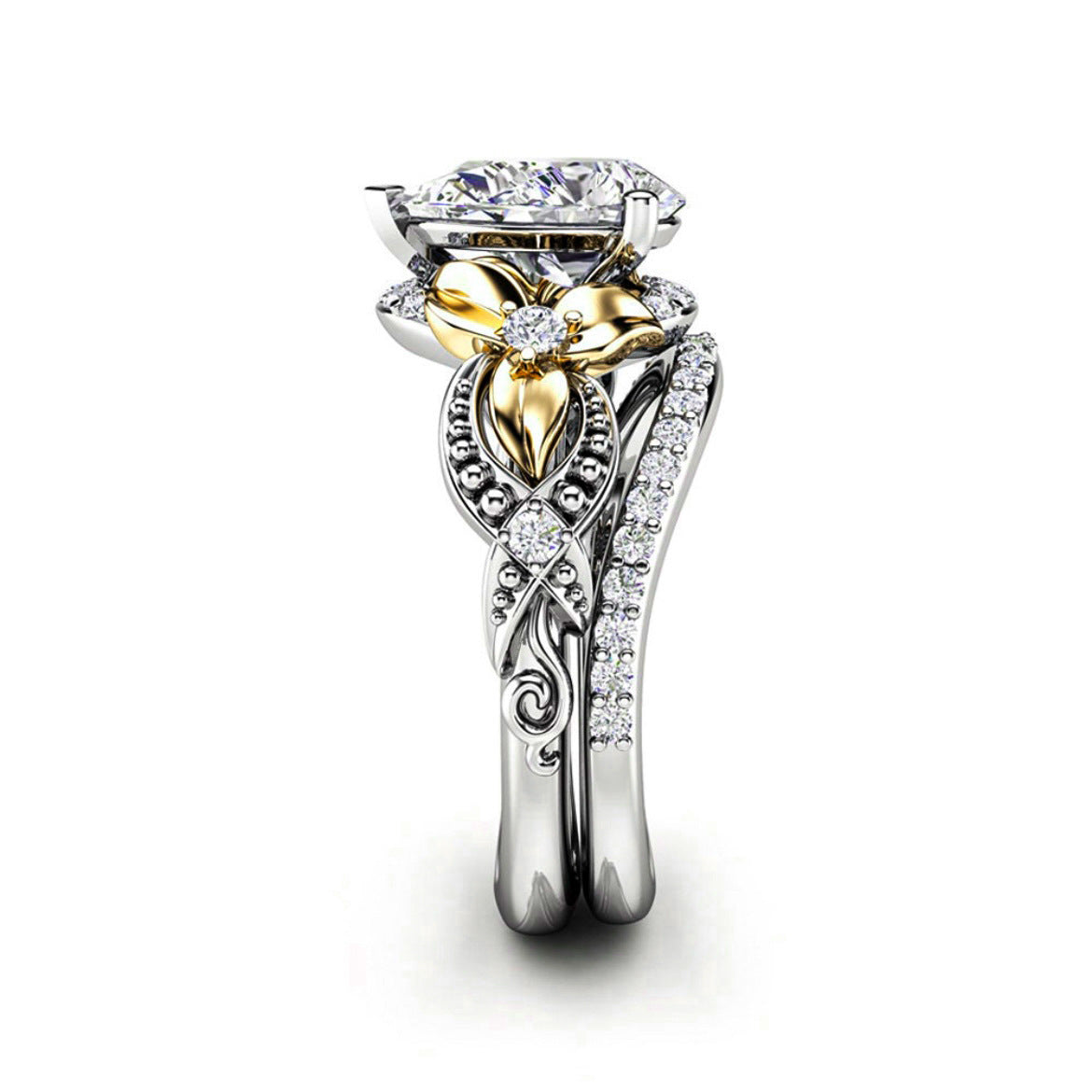 Diamond Plated Two-tone Ring European And American Style Women