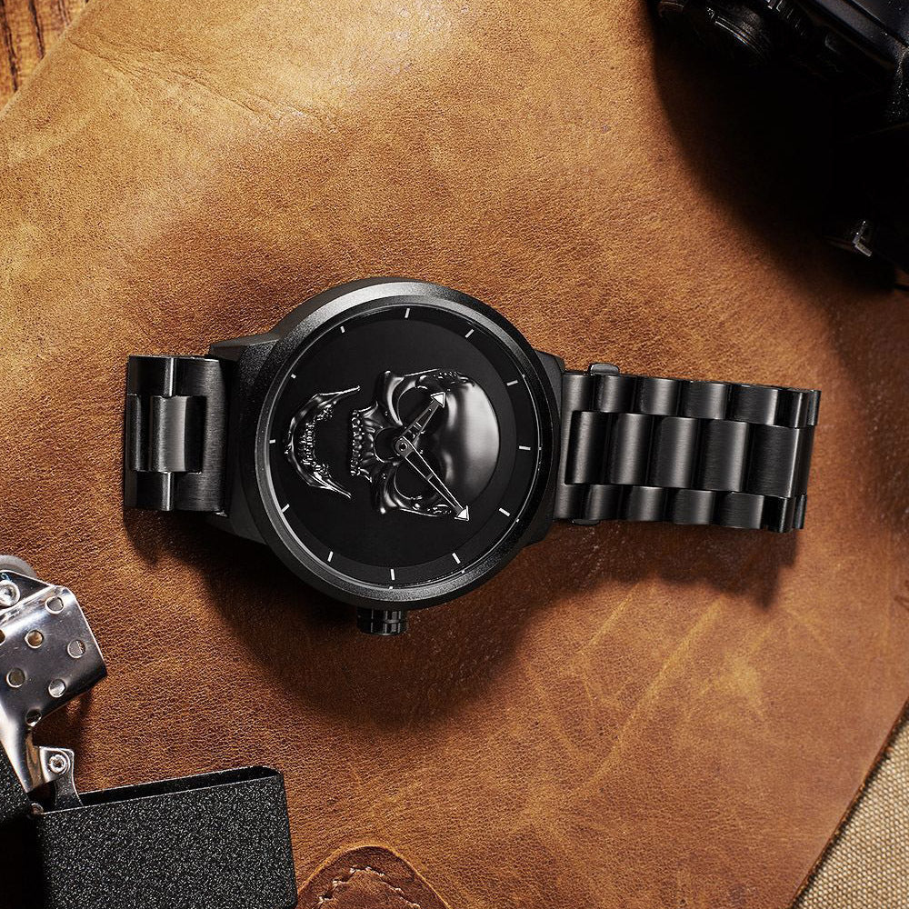 Men's steel band skull waterproof quartz watch
