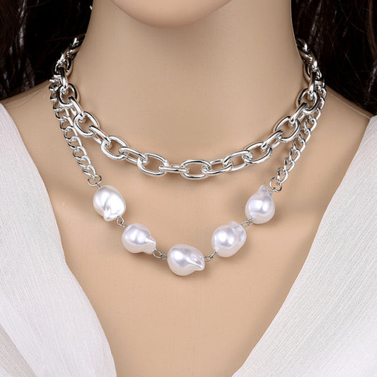 Simple Multi-layer Metal Baroque Pearl Necklace