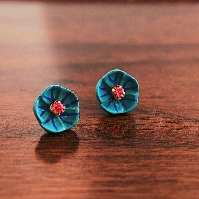 High-grade Blue Color Little Flower Earrings