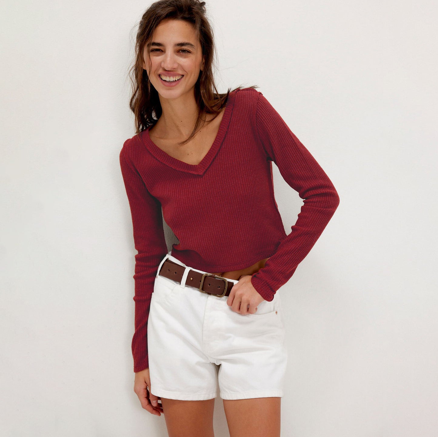 Y2g Pure Hot Girl V-neck Shoulder Slim-fit Long Sleeve
