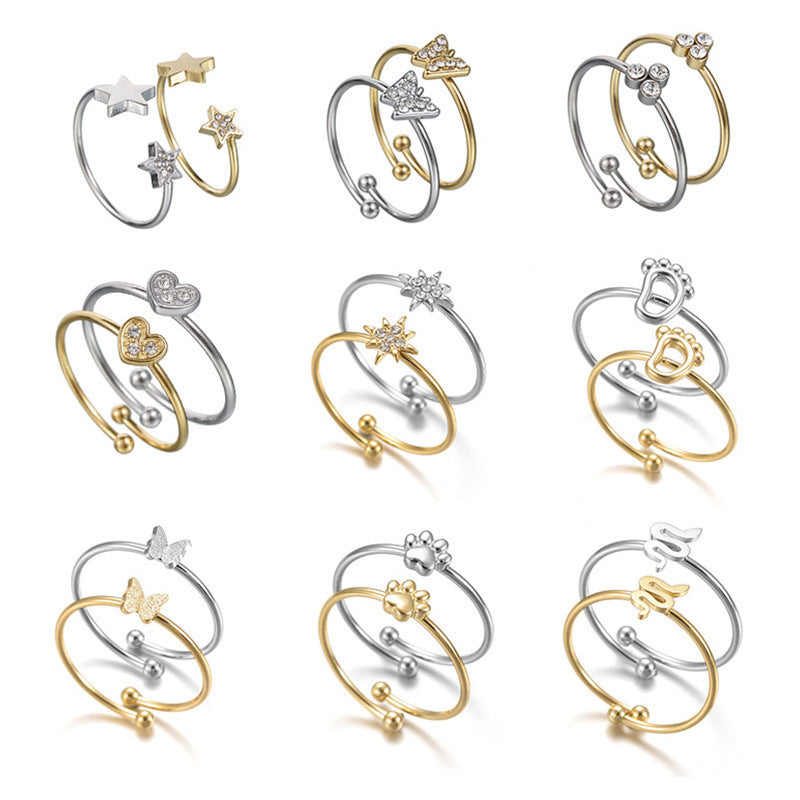 Ins Style Zircon Eight-pointed Stars Ring Female High Sense