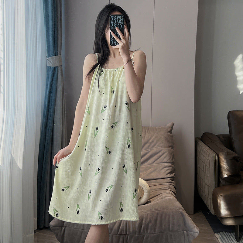 Women's Thin Plus Size Loose Slip Nightdress With Chest Pad