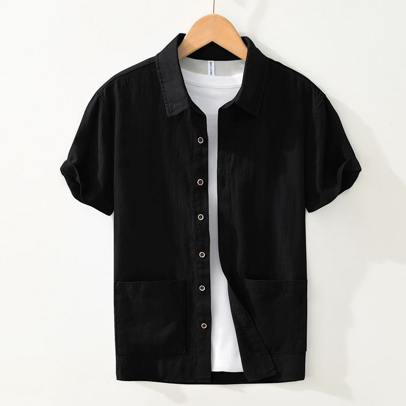 Breathable Cotton Linen Ramie Shirt Lapel Short Sleeve