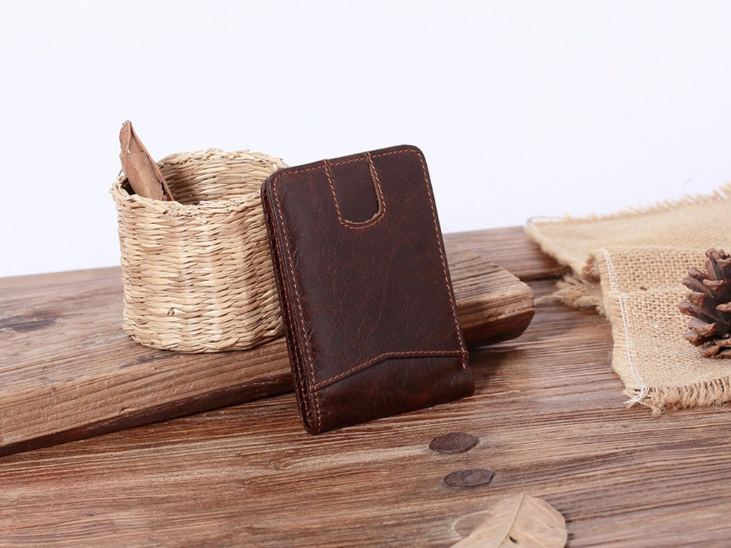 Men's Short Leather Oil Wax Wallet Card Holder