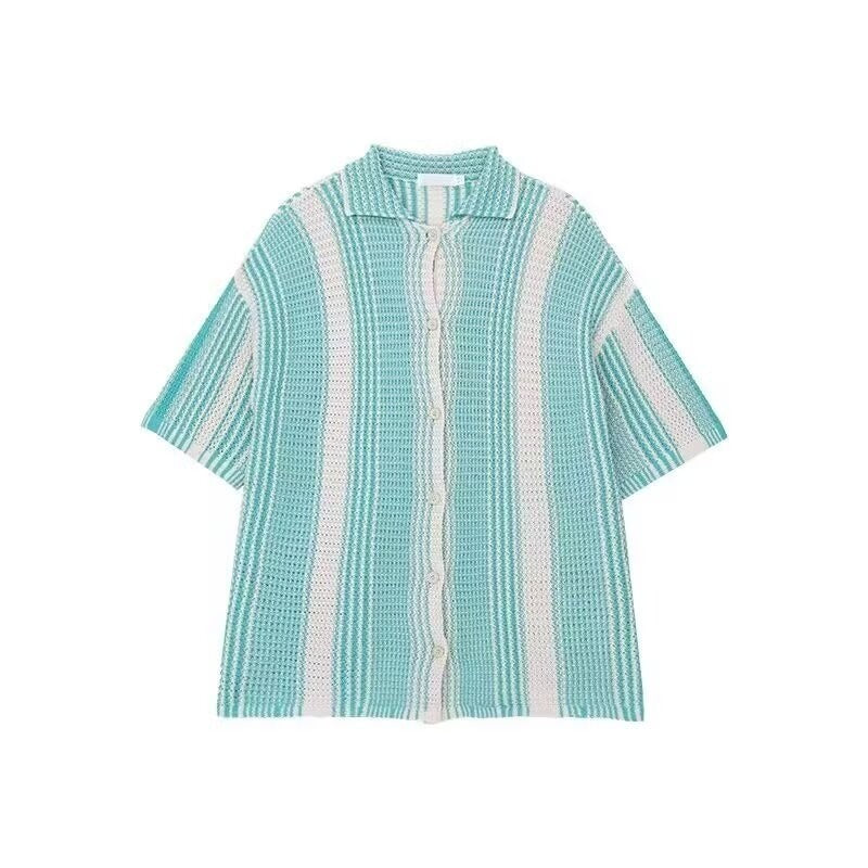 Contrast Color Short Sleeve Shirt Men's Summer Loose