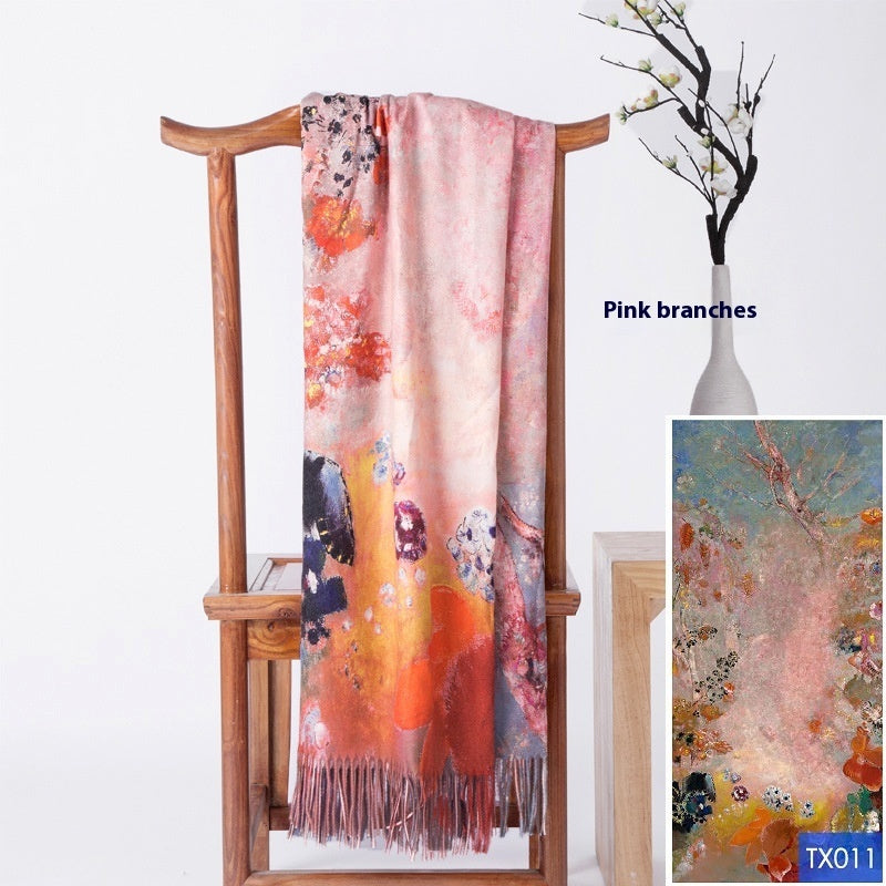 Tassel Digital Printing Scarf Cashmere Oil Painting Shawl
