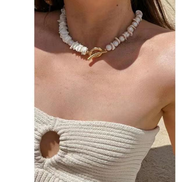 White Shell Holiday Original Niche Beaded Design Simple Necklace