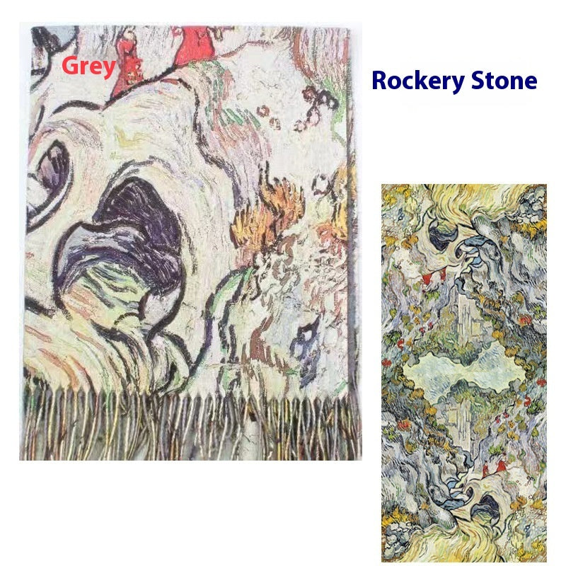 Tassel Digital Printing Scarf Cashmere Oil Painting Shawl