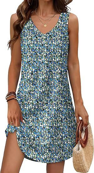 European And American Women's Clothing Summer Loose Casual V-neck Flower Dress