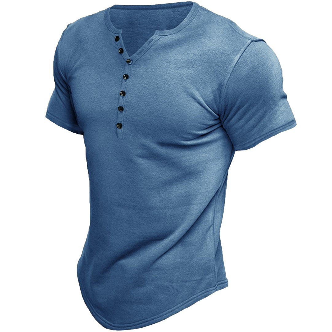 Men's Henley Shirt Short Sleeve Solid Color Top