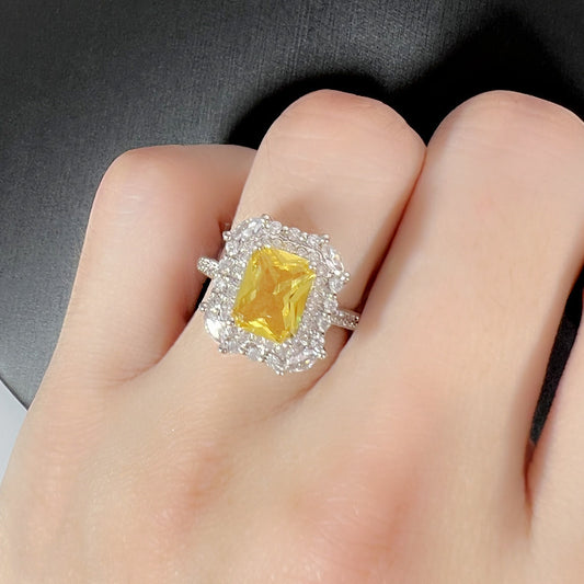 Colorful Crystals Square Design Dazzling Red Purple Citrine Ring