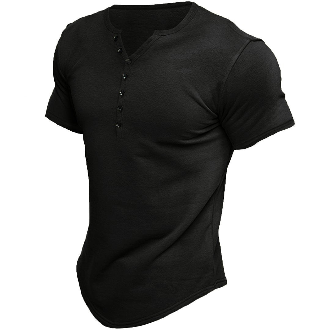Men's Henley Shirt Short Sleeve Solid Color Top