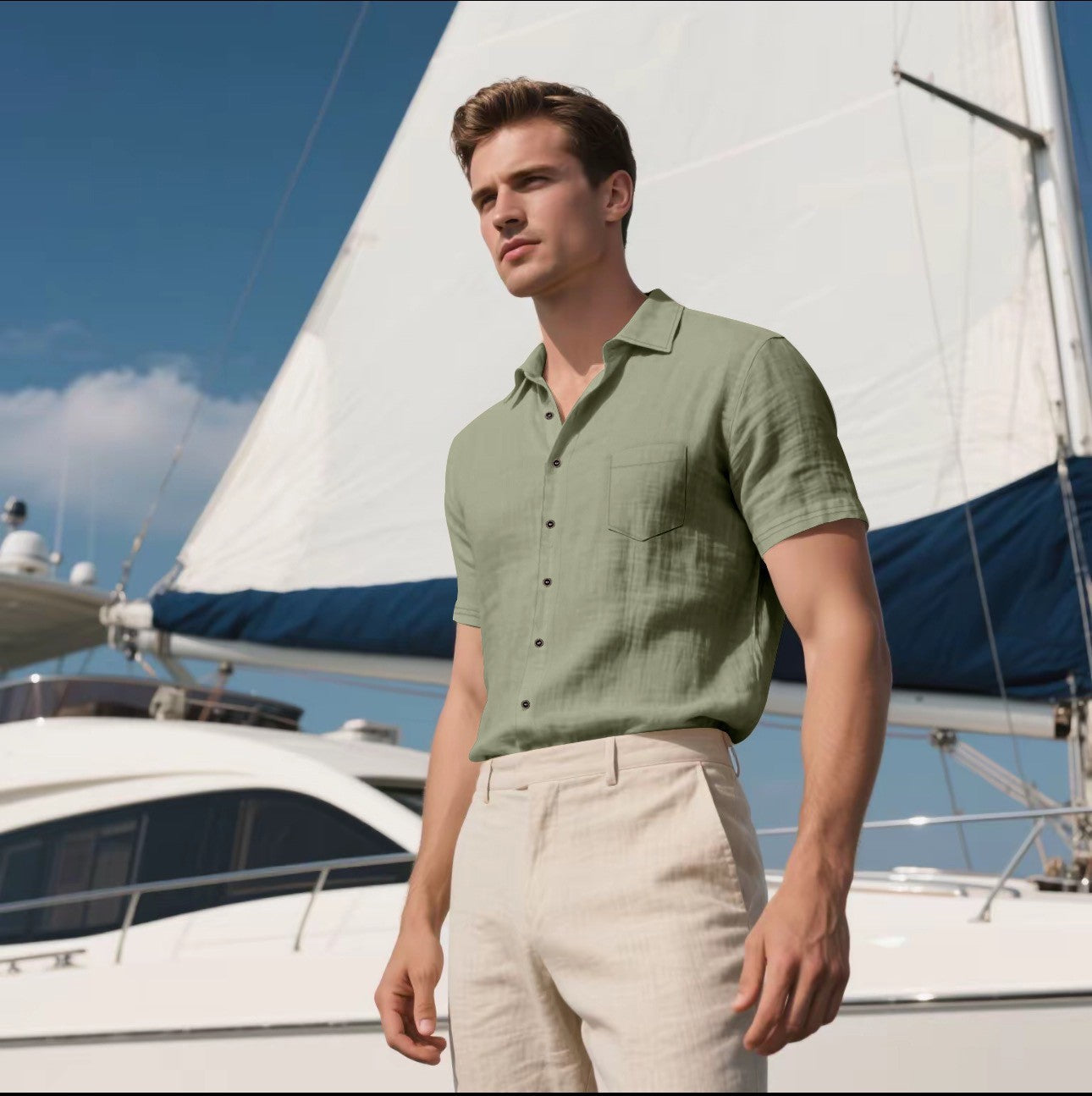 Men's Linen Short-sleeved Shirt