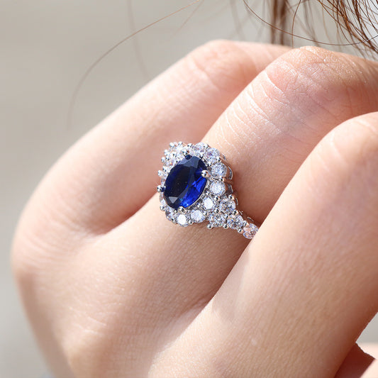 High-grade Blue Zircon Real Gold Ring