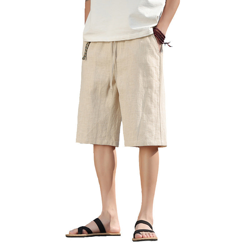Fashion Solid Color Casual Summer Cotton Linen Straight Men's Shorts