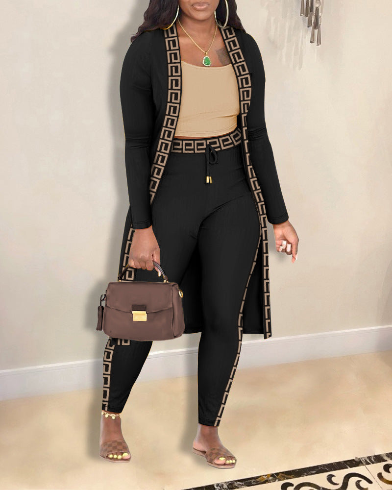 Women's Fashion Printed Coat Trousers Three-piece Suit