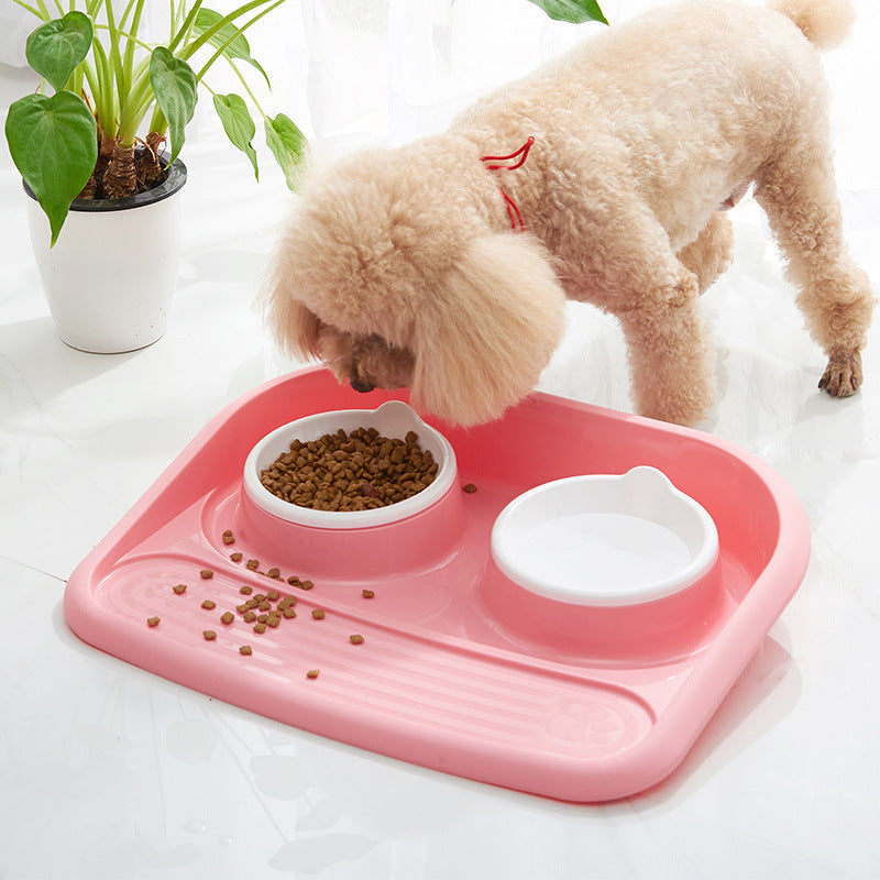 Environmental Pet Bowl Plastic Anti-skid Double Bowl Anti-knocking, Eating And Drinking Dual-purpose Dog Feeder Dog Pot
